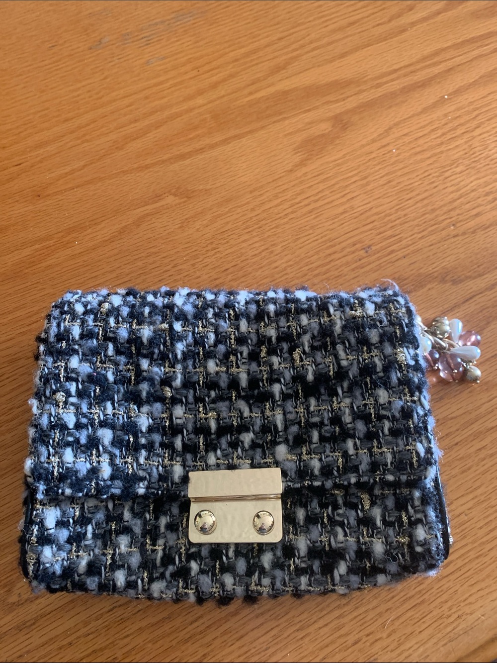 J. Crew Black & White Tweed Chain-Accent Clutch